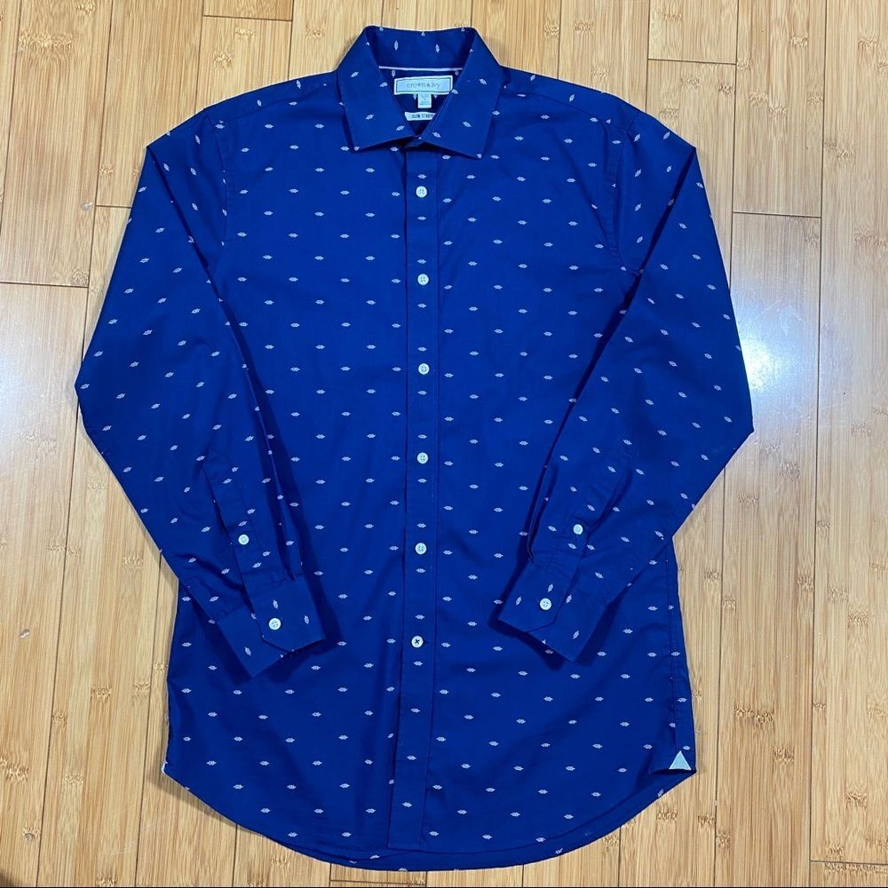 Crown & Ivy Men's Long Sleeve Button Down Dress Shirt - Blue w White Rope Knots
